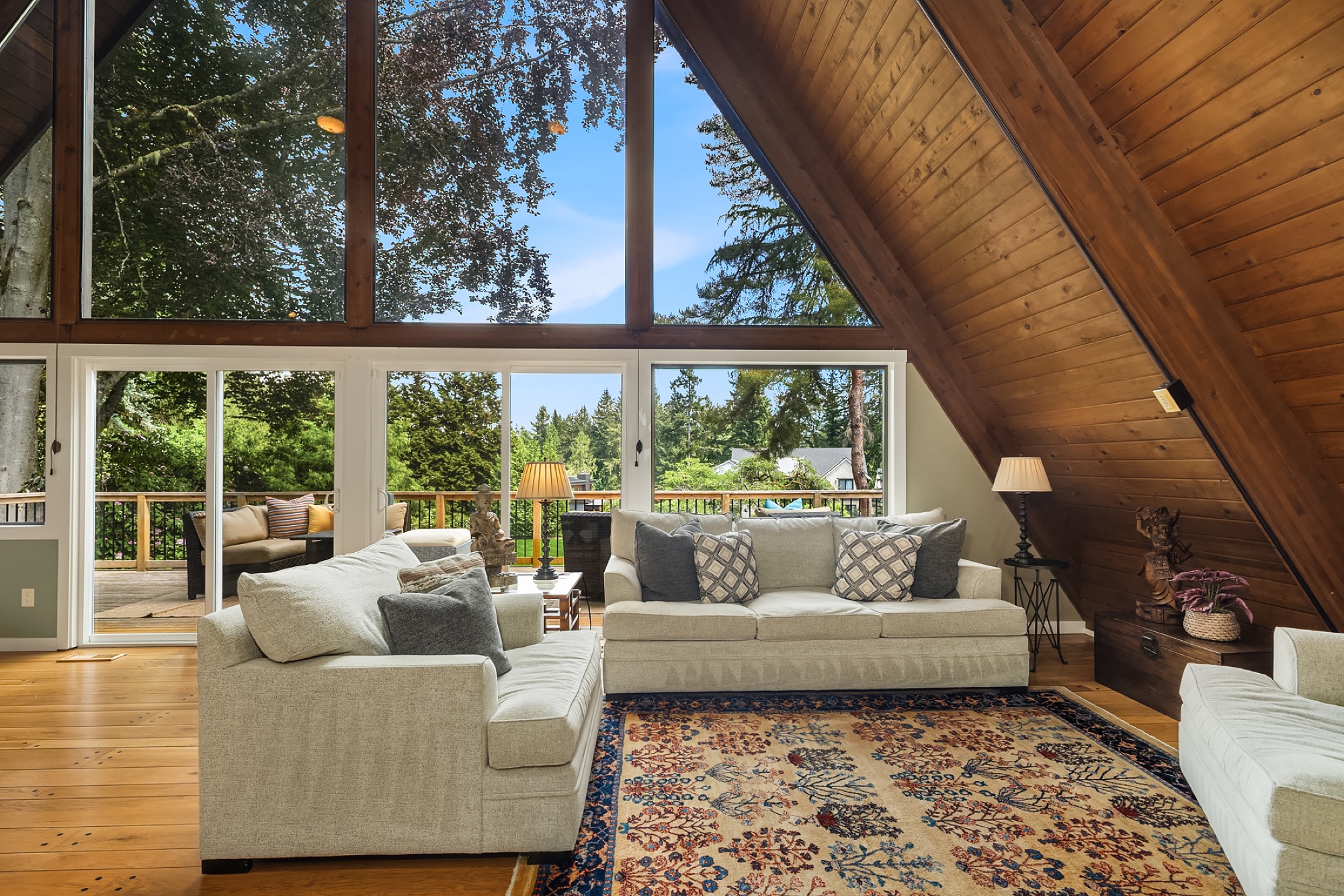 Living room with wall of windows