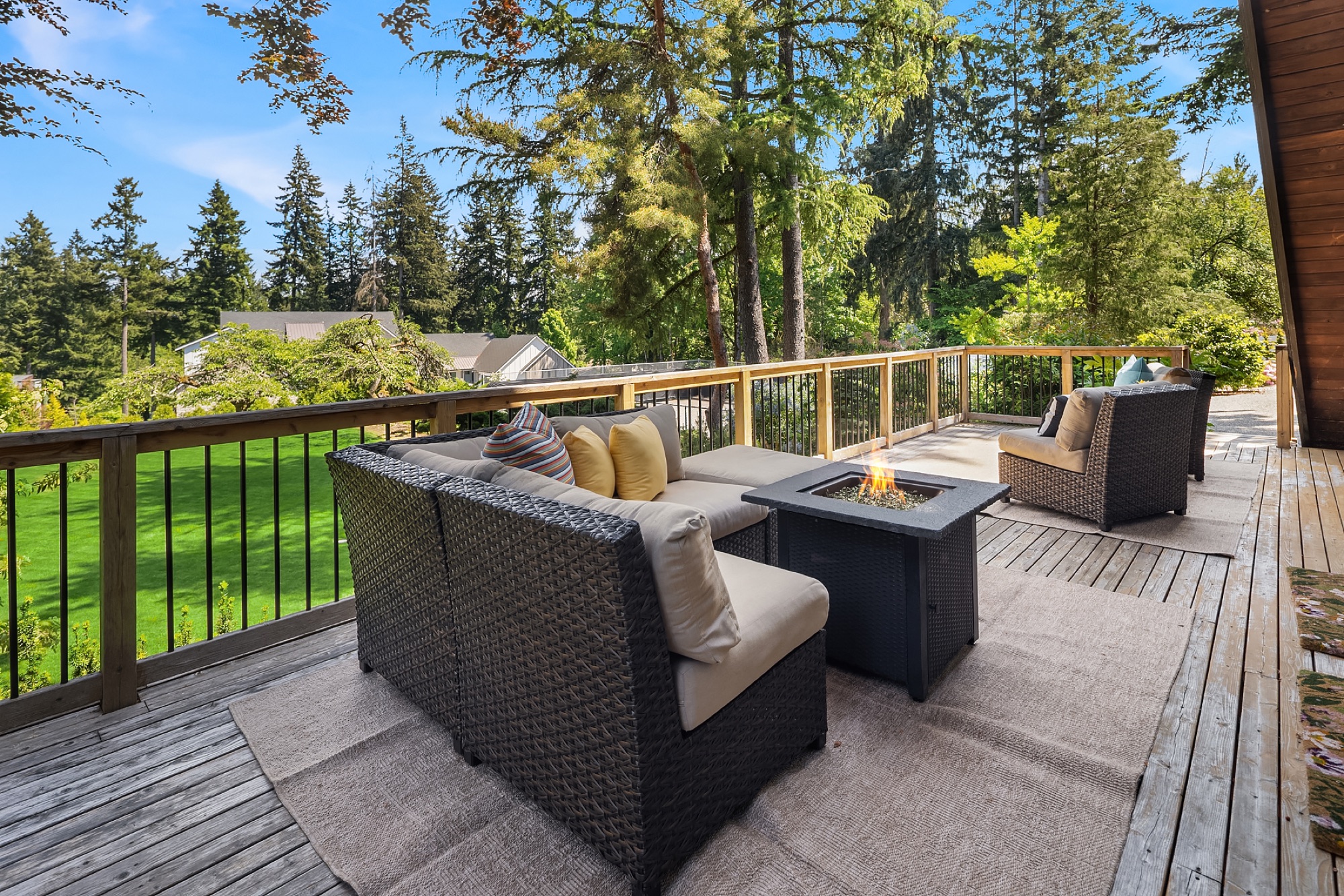 Deck lounge with fire pit